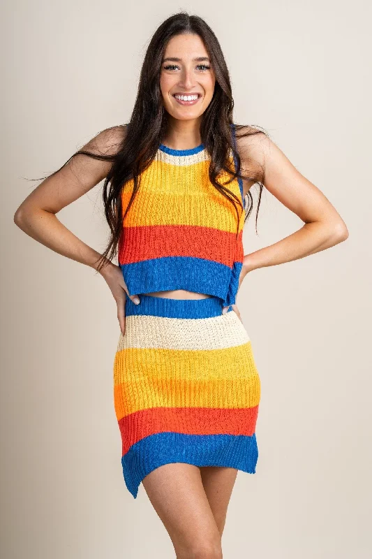 Striped knit skirt orange/blue