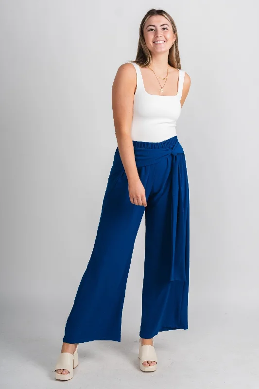 Tie waist wide leg pants royal blue