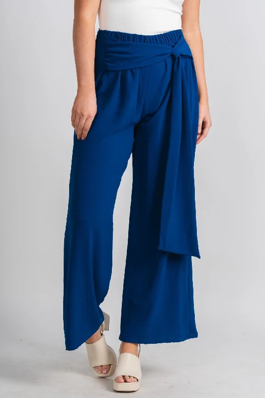 Tie waist wide leg pants royal blue