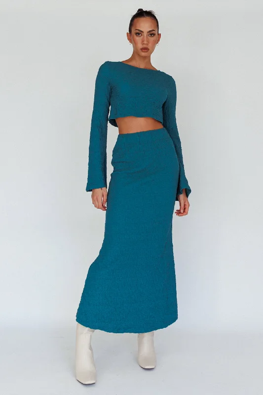 Treasures Textured Midi Skirt Teal