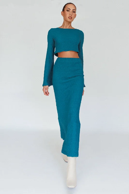 Treasures Textured Midi Skirt Teal