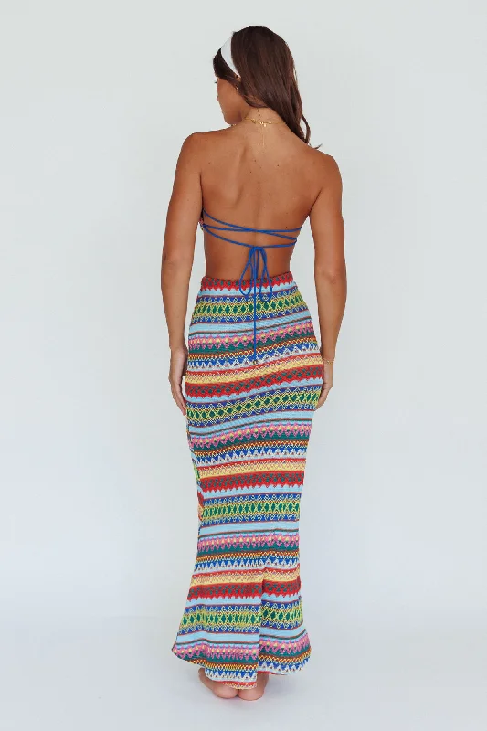 Tulum Knit Midi Skirt Blue Multi