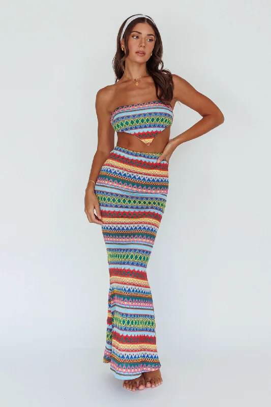 Tulum Knit Midi Skirt Blue Multi