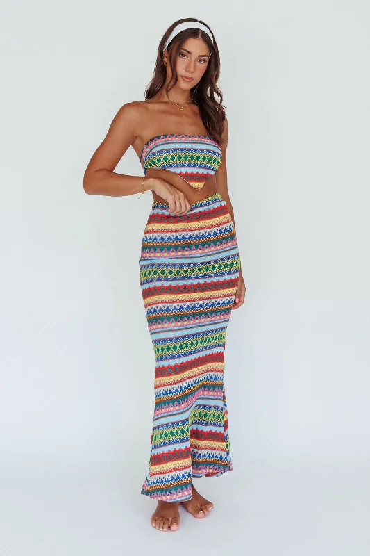 Tulum Knit Midi Skirt Blue Multi