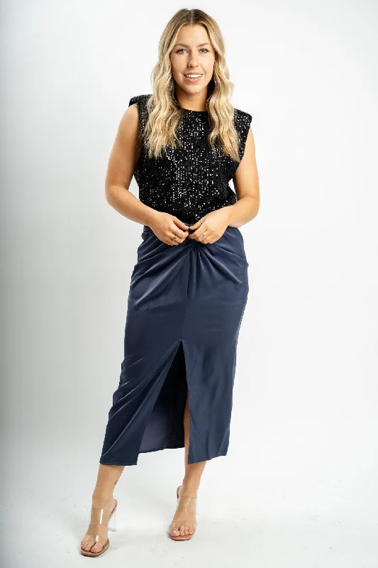 Twist waist midi skirt navy