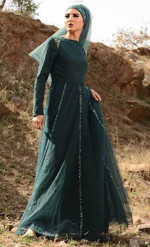 Walk with Class Embroidered Abaya Dress- Bottle Green