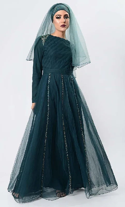 Walk with Class Embroidered Abaya Dress- Bottle Green