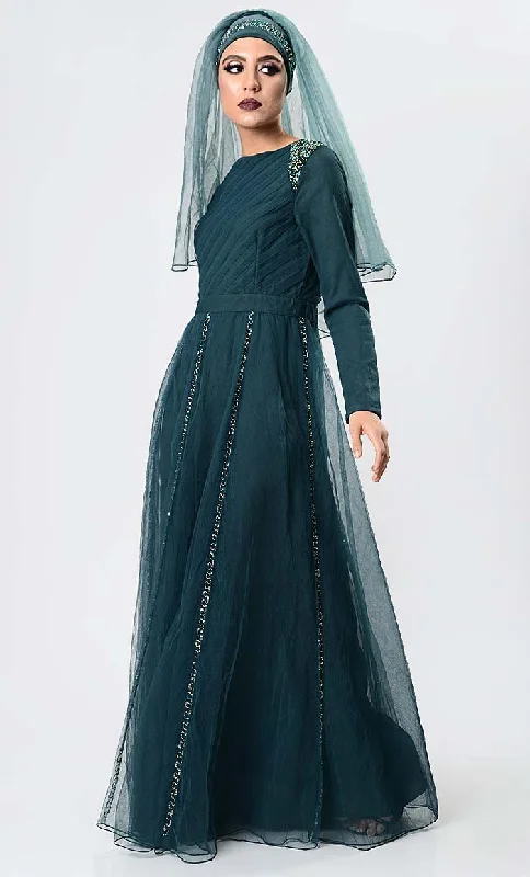 Walk with Class Embroidered Abaya Dress- Bottle Green