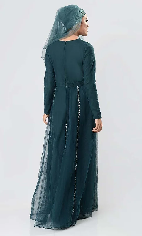 Walk with Class Embroidered Abaya Dress- Bottle Green