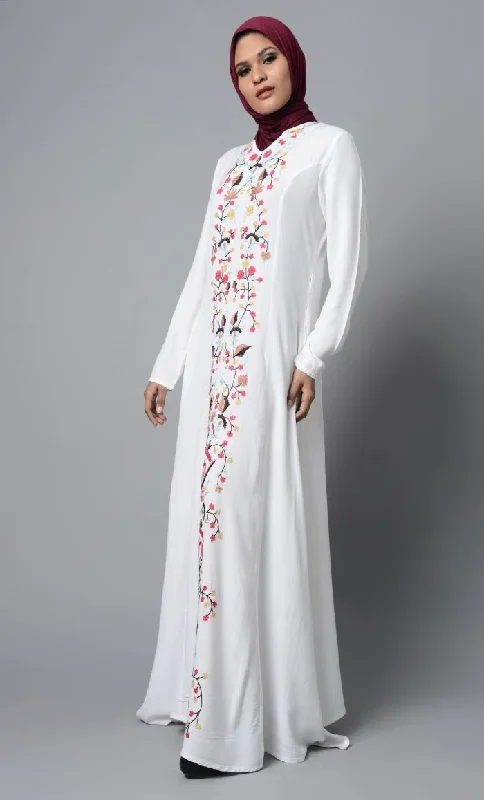 White Front embroideried Abaya Dress