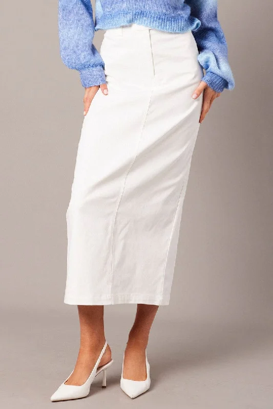 White Tailored Skirt Midi Mid Rise