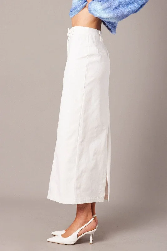 White Tailored Skirt Midi Mid Rise