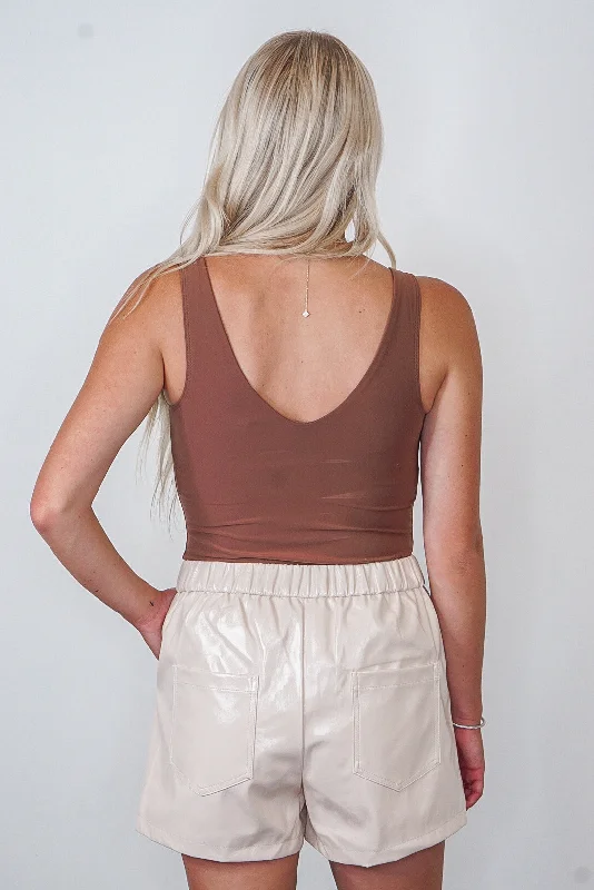 Butter Soft Brown Sleeveless Bodysuit