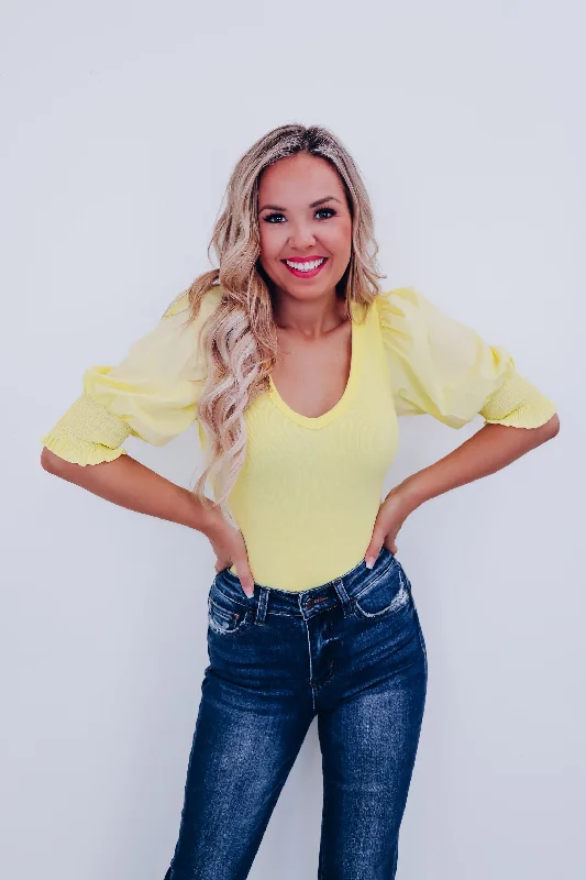 Pizzazz Puff Sleeve Bodysuit  - Yellow