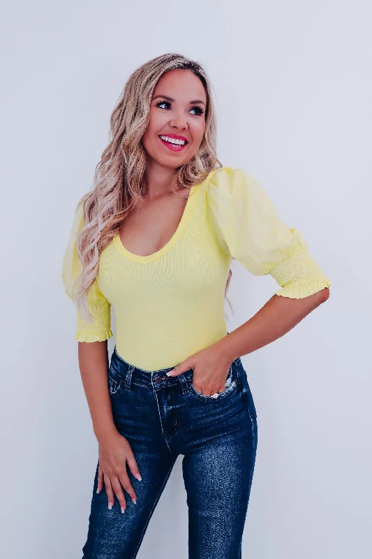 Pizzazz Puff Sleeve Bodysuit  - Yellow