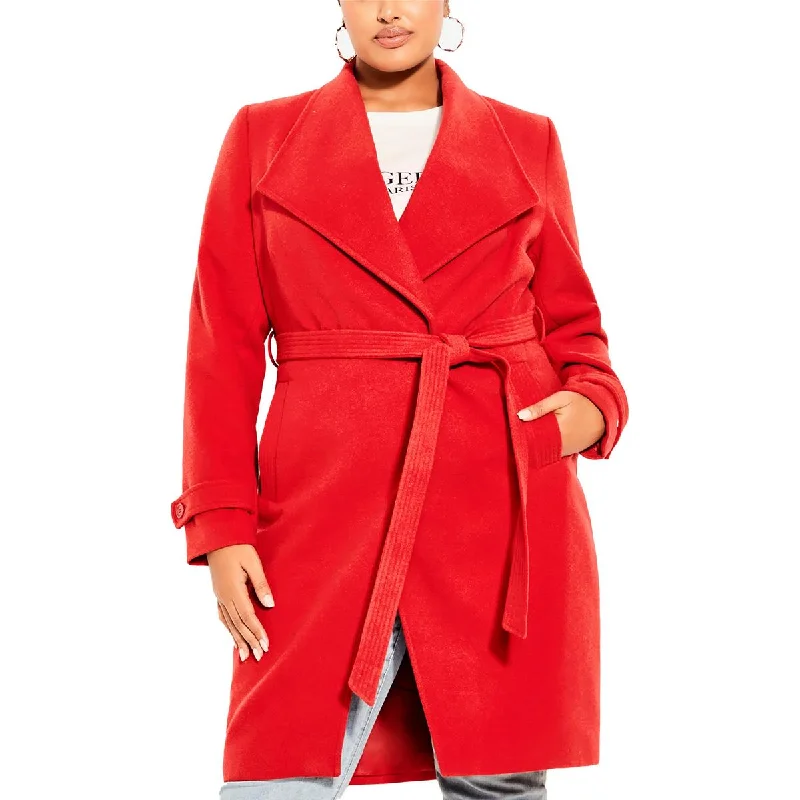 City Chic Womens Plus Large Lapel Long Sleeves Long Coat