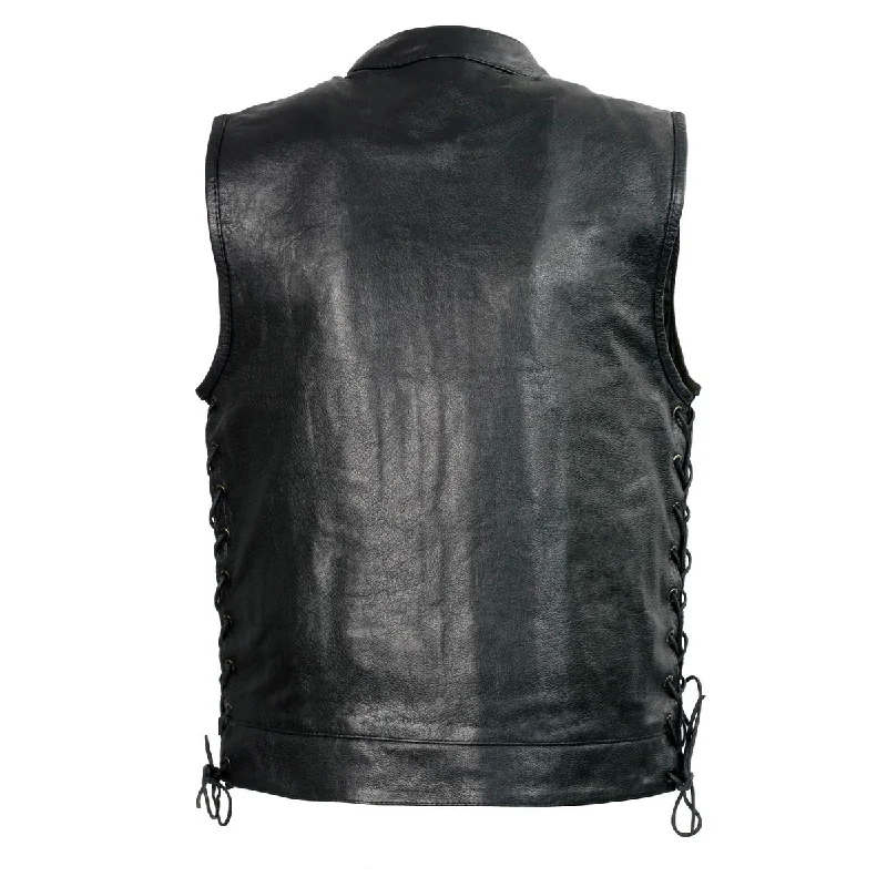 Club Vest CVM3712 Men’s Black Side Lace Leather Vest with Seamless Back Design