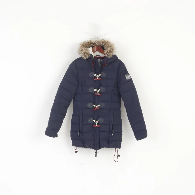 Superdry Women 8 35 S Jacket Navy Padded Hodded Duffle Zipper Winter Top