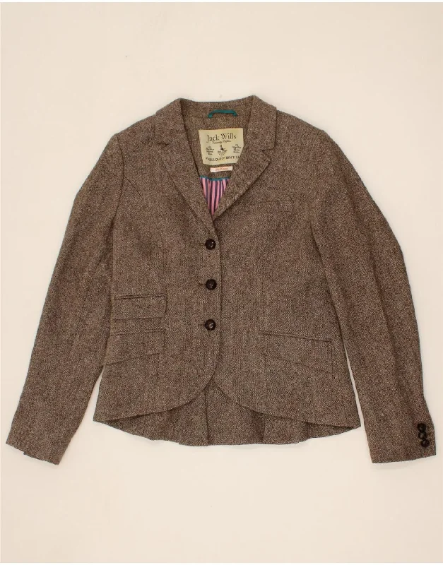 JACK WILLS Womens 3 Button Blazer Jacket UK 14 Medium Brown Wool