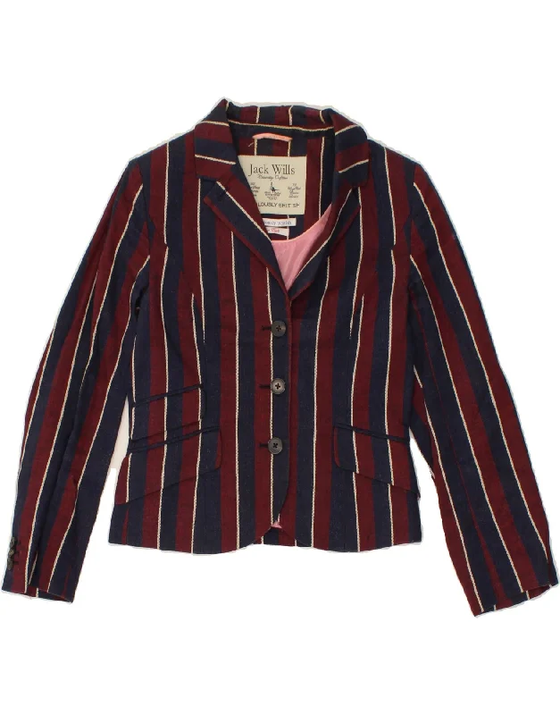 JACK WILLS Womens Crop 3 Button Blazer Jacket UK 8 Small Navy Blue Striped