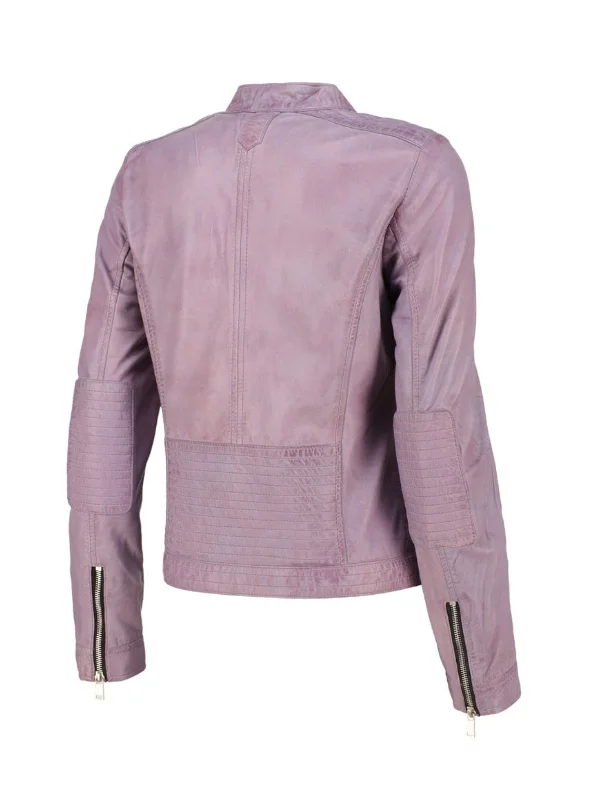 Ladies Stylish Biker Lavender Real Leather Jacket