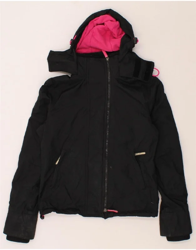 SUPERDRY Womens Windcheater Hooded Windbreaker Jacket UK 10 Small Black