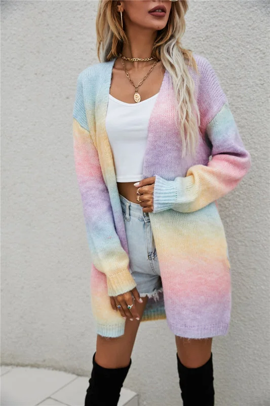 FZ Women's Rainbow Tie-Dye Mid-Length Knit Jacket