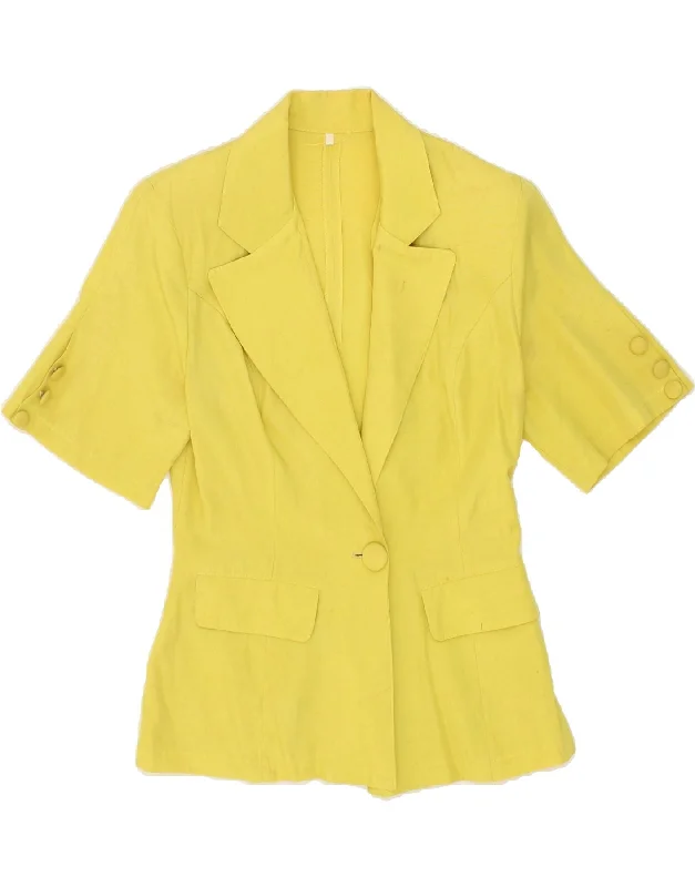 VINTAGE Womens 1 Button Short Sleeve Blazer Jacket UK 12 Medium Yellow