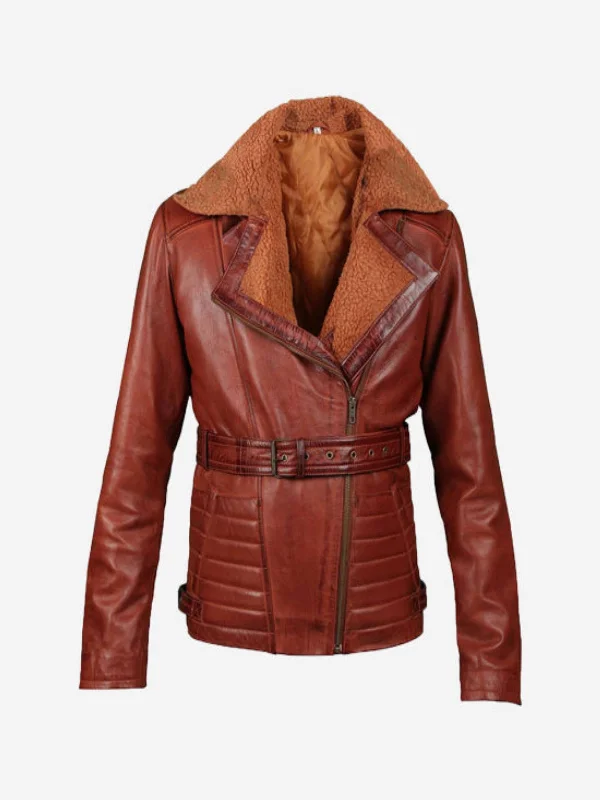 Women Blingsoul Brown Leather Asymmetrical Jacket