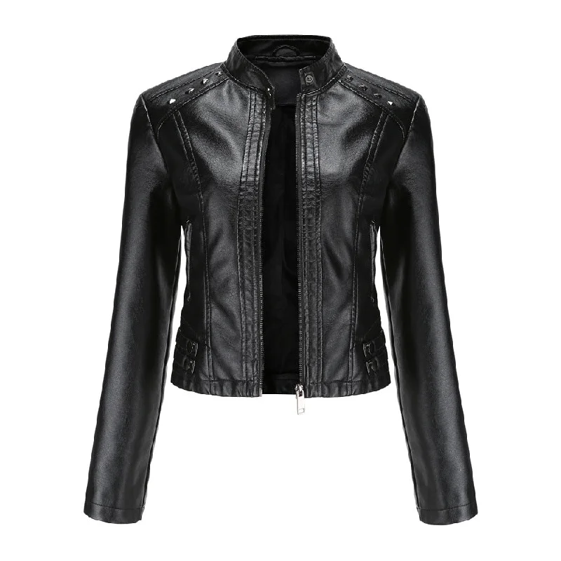 FZ Women's Rivets Leather Long Sleeve Fashion Jacket