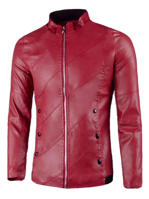 Women’s Flap Button Embellished Maroon Leather Jacket