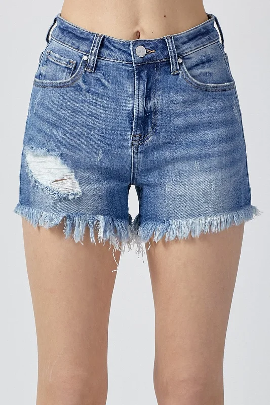 Risen High Rise Dark Wash Stretch Denim Shorts(RDS6030)