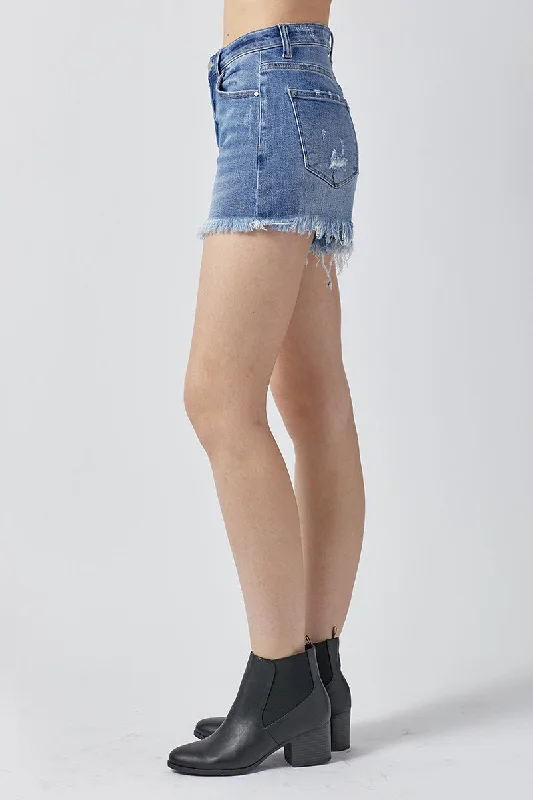 Risen High Rise Dark Wash Stretch Denim Shorts(RDS6030)