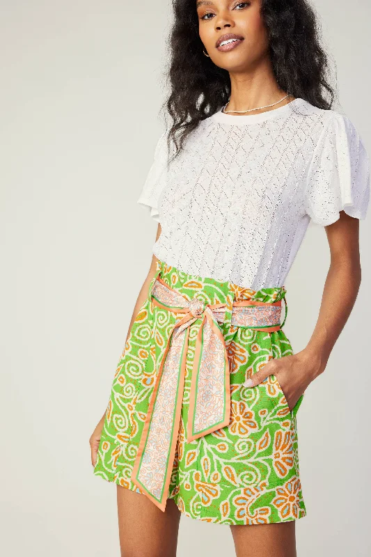 Belted Floral Patterned Shorts