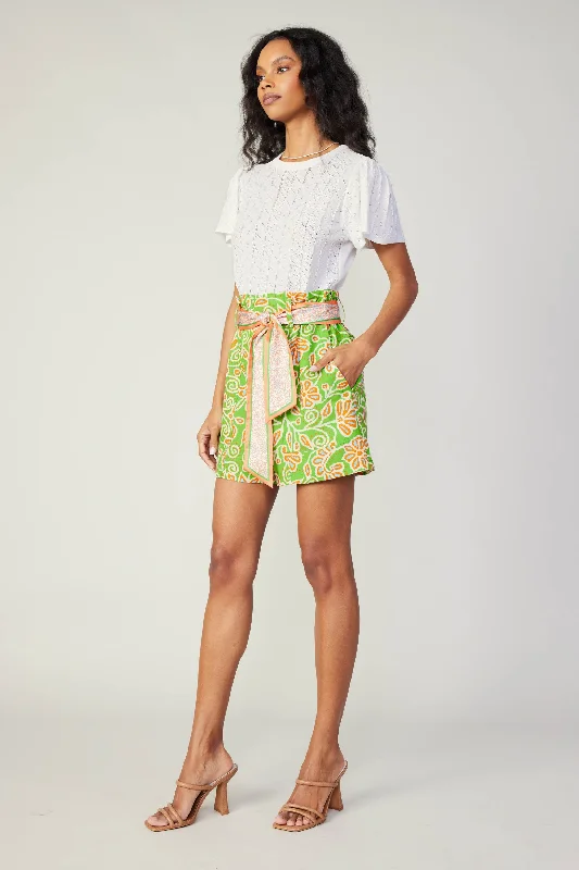 Belted Floral Patterned Shorts