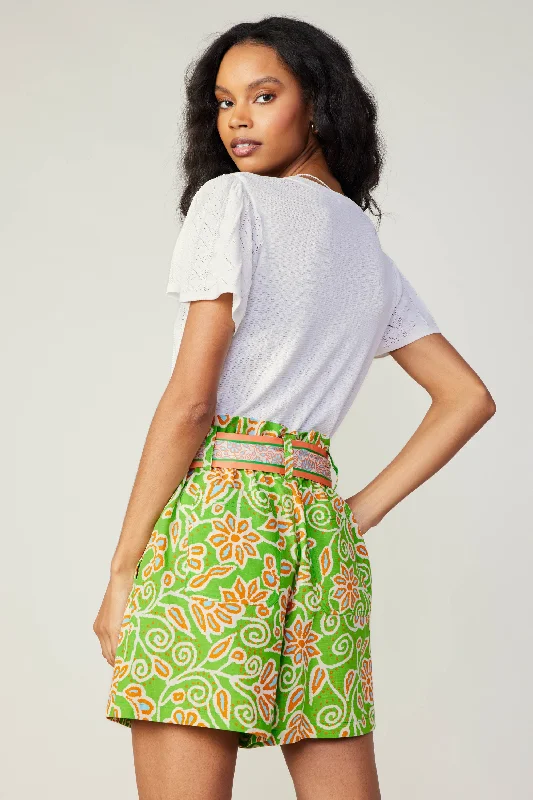 Belted Floral Patterned Shorts