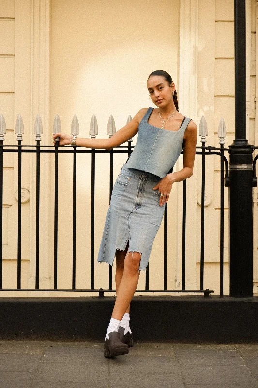 The Classic Light Blue Denim Skirt