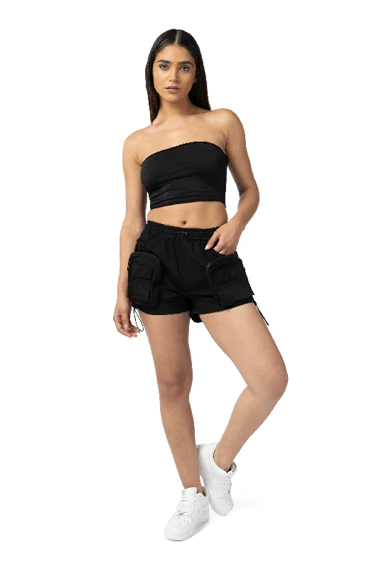 Utility Shirring Shorts - Black