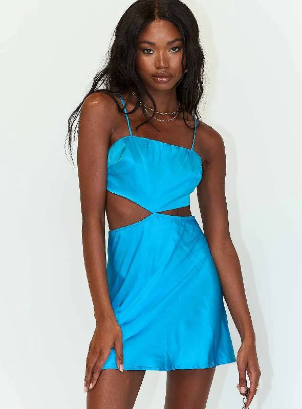 Audrey Mini Dress Blue Fashionable Off-Shoulder Mini Dress