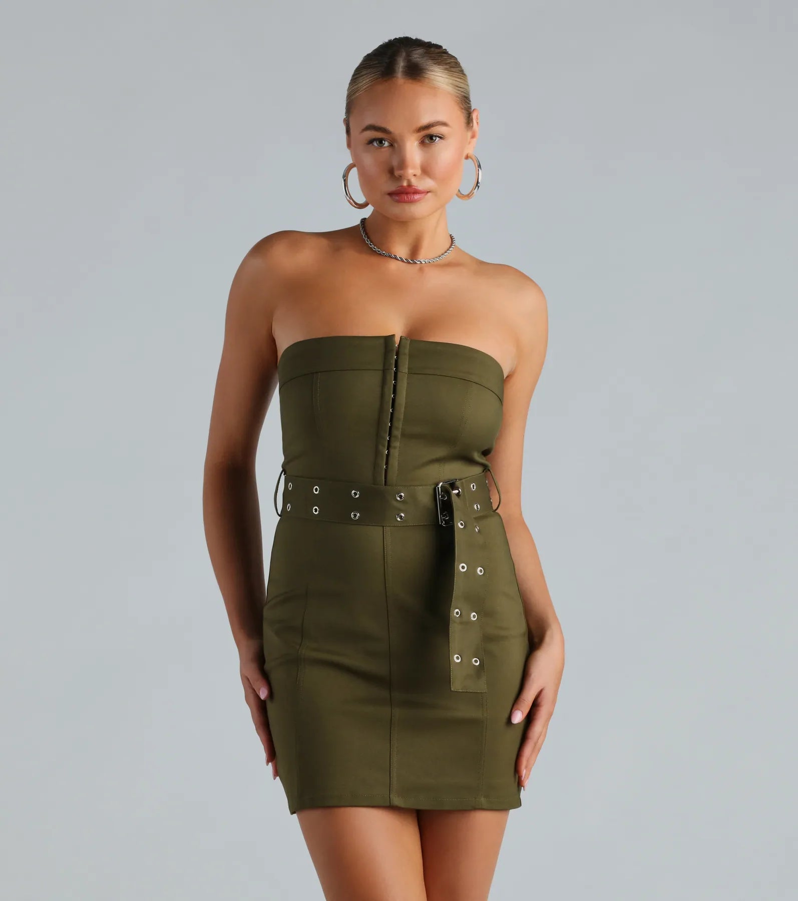 Can I Have Your Attention Belted Mini Dress Fashionable Mini Dress with Slits
