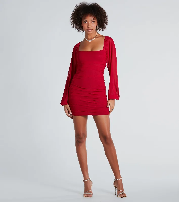 Casual Hottie Mesh Bodycon Mini Dress Stylish Puff Sleeve Mini Dress
