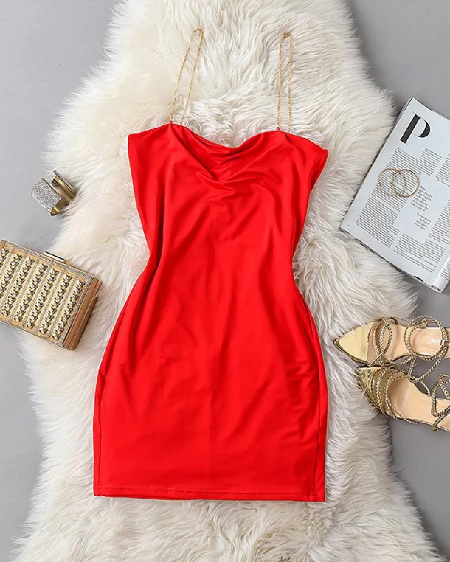 Chain Strap Bodycon Mini Dress Cozy Long Sleeve Mini Dress