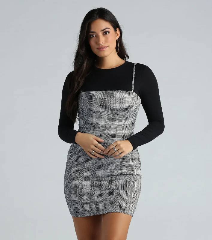 Check It Out Gingham Plaid Mini Dress Comfortable Zip-Up Mini Dress