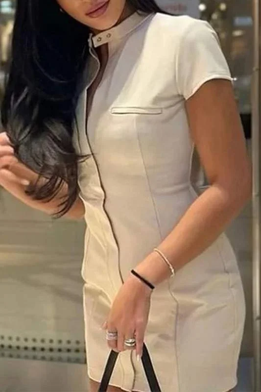 CLOSED NECK MINI DRESS Elegant Off-Shoulder Dress Mini