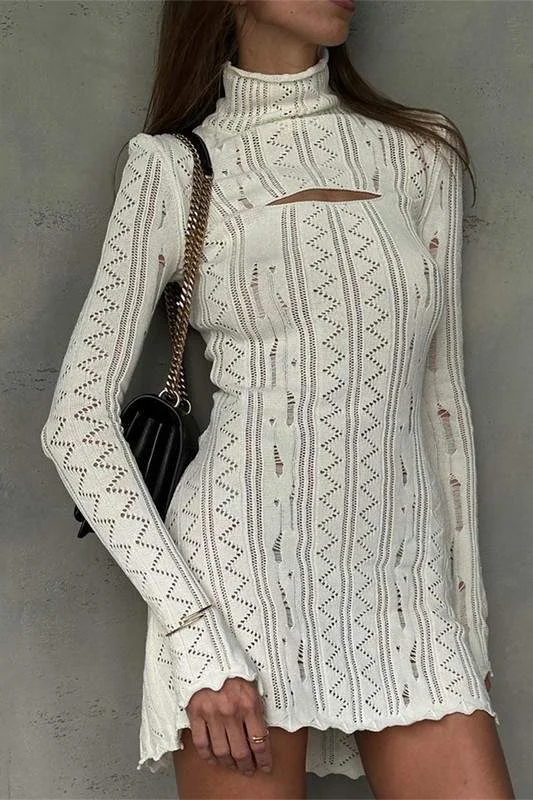 CROCHET KNIT MINI DRESS Trendy Bodycon Mini Dress