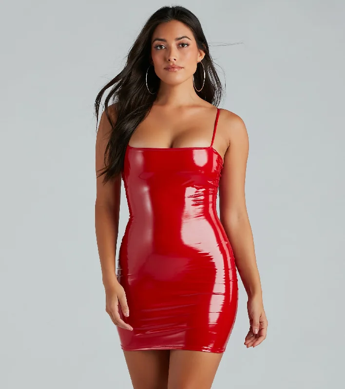 Devious Hottie Patent Faux Leather Mini Dress Comfortable Bodycon Mini Dress