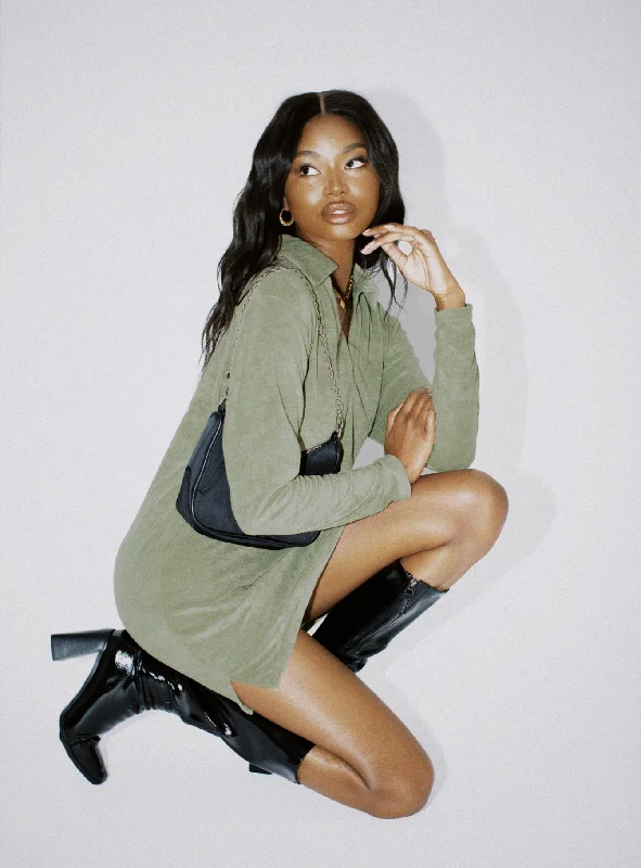 Farah Mini Dress Khaki Cozy Jersey Mini Dress
