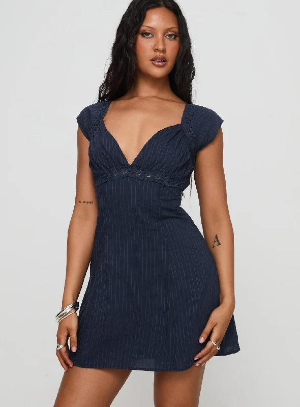 Forever And Always Mini Dress Navy Fashionable Pleated Mini Dress