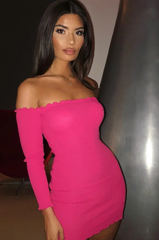 Fuchsia Bardot Lettuce Hem Rib Knit Mini Dress - Keysha Elegant Satin Lace Mini Dress Fuchsia Bardot Lettuce Hem Rib Knit Mini Dress - Keysha Elegant Satin Lace Mini Dress