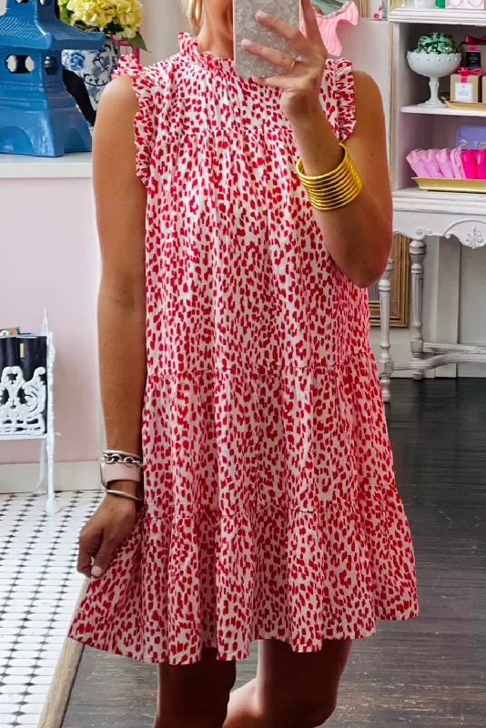 Leopard Ruffled Tiered Sleeveless Mini Dress Casual Mini Dress with Pockets